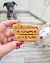 Load image into Gallery viewer, Park Sign &quot;Adventure Awaits&quot; Dog Cookie Cutter (Personalized)
