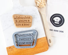 Load image into Gallery viewer, Park Sign &quot;Adventure Awaits&quot; Dog Cookie Cutter (Personalized)
