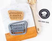 Load image into Gallery viewer, Park Sign &quot;Adventure Awaits - Trails &amp; Tails&quot; Dog Cookie Cutter
