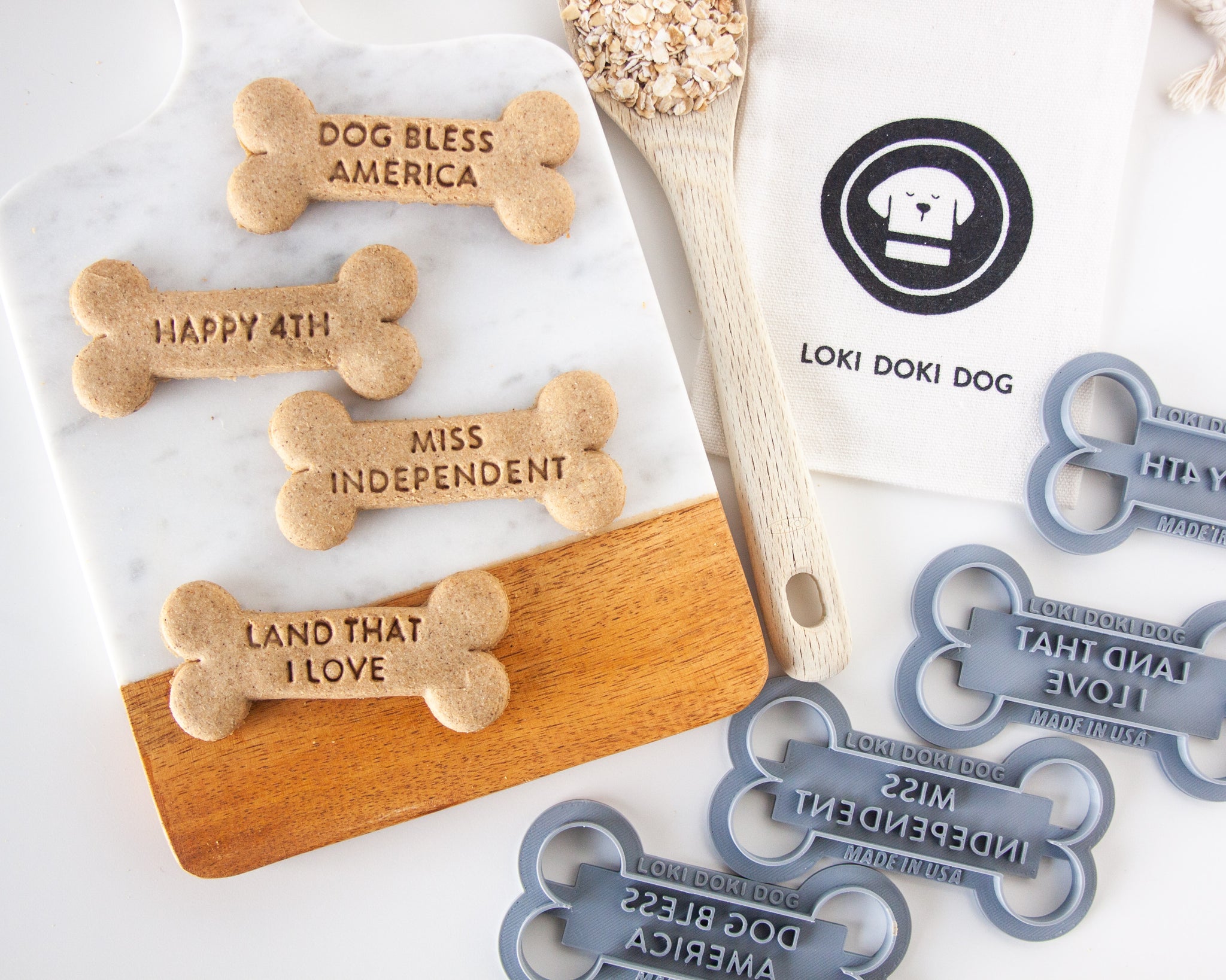 4th of July Bone Shaped Dog Biscuit Cookie Cutter Four Designs Loki Doki Dog