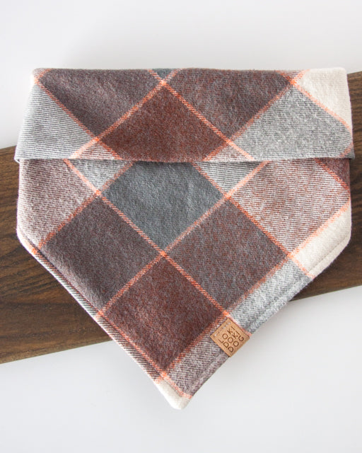 Walnut Plaid Flannel Dog Bandana (Personalization Available)