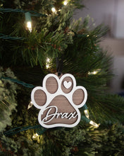 Load image into Gallery viewer, Personalized Dog Bone &amp; Paw Shape Wood Ornament &amp; Christmas Stocking Tag (2 STYLES)
