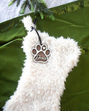 Load image into Gallery viewer, Personalized Dog Bone &amp; Paw Shape Wood Ornament &amp; Christmas Stocking Tag (2 STYLES)
