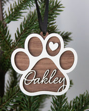 Load image into Gallery viewer, Personalized Dog Bone &amp; Paw Shape Wood Ornament &amp; Christmas Stocking Tag (2 STYLES)
