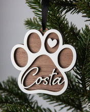 Load image into Gallery viewer, Personalized Dog Bone &amp; Paw Shape Wood Ornament &amp; Christmas Stocking Tag (2 STYLES)
