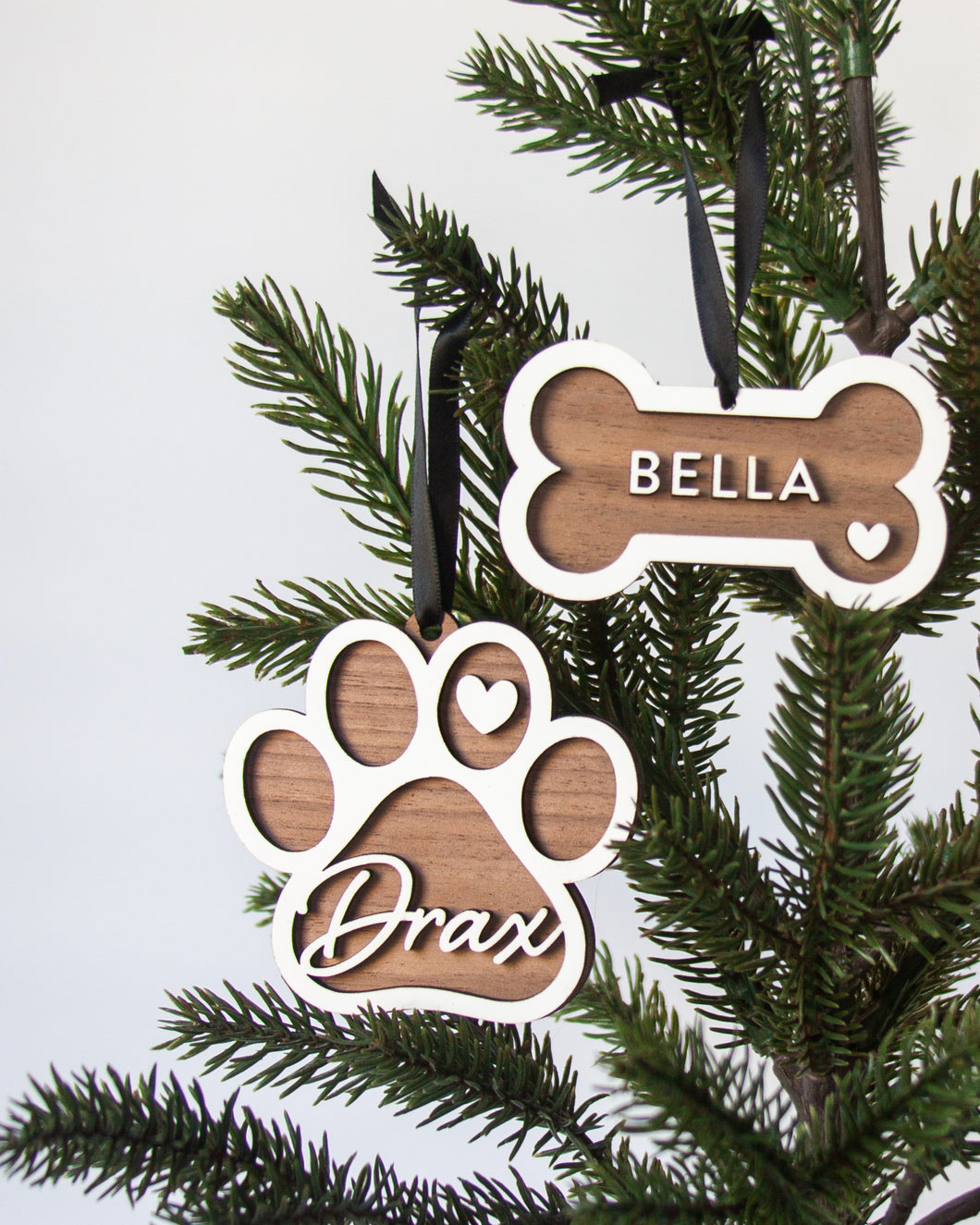 Personalized Dog Bone & Paw Shape Wood Ornament & Christmas Stocking Tag (2 STYLES)